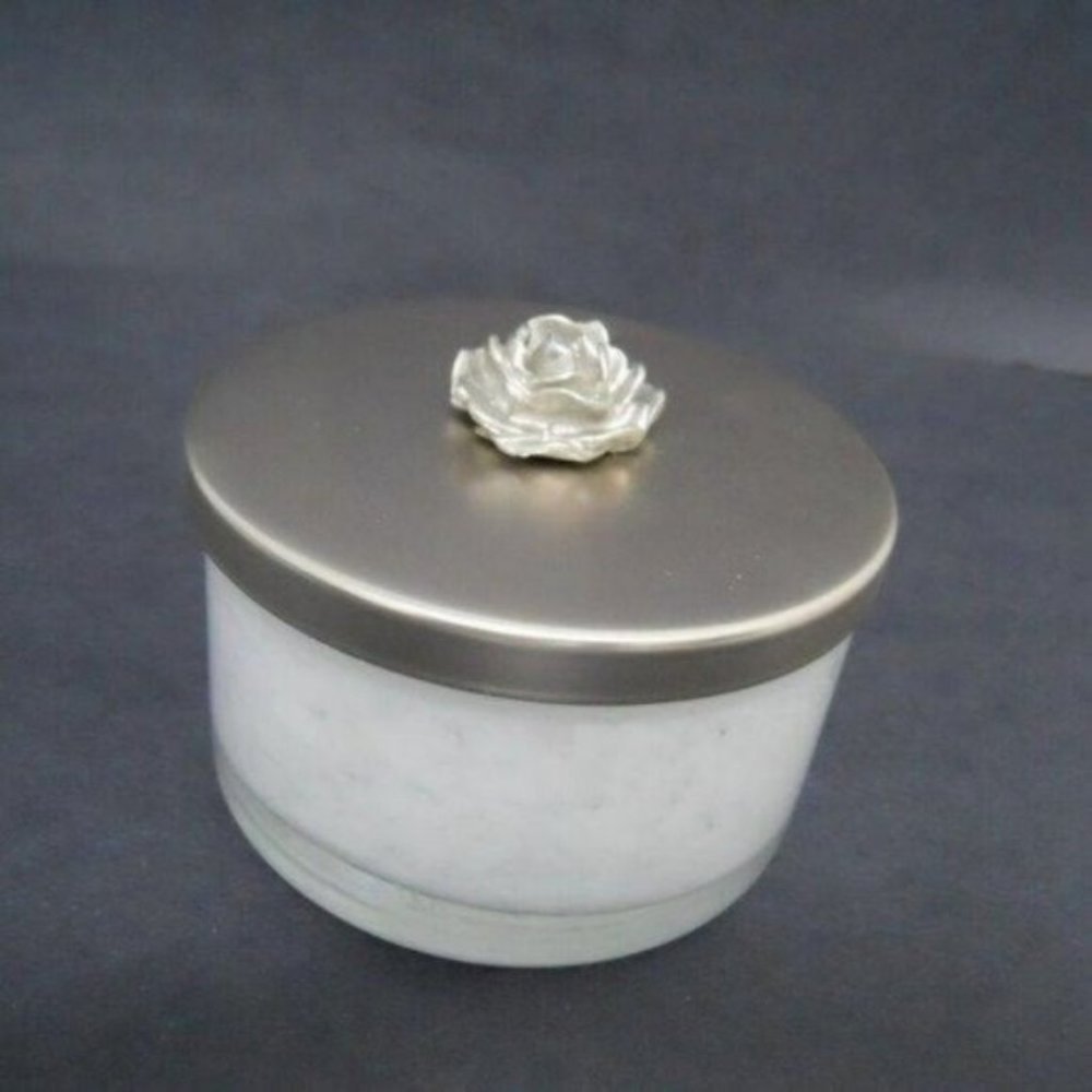 Hallmark Dish GLASS Trinket Box Metal Rose Lid Storage Jewelry Coins Candy Flaws
